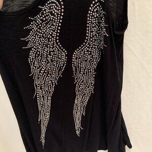 COOL SHOCK black racerback long tank with metallic appliqué ANGEL WINGS (M/L)